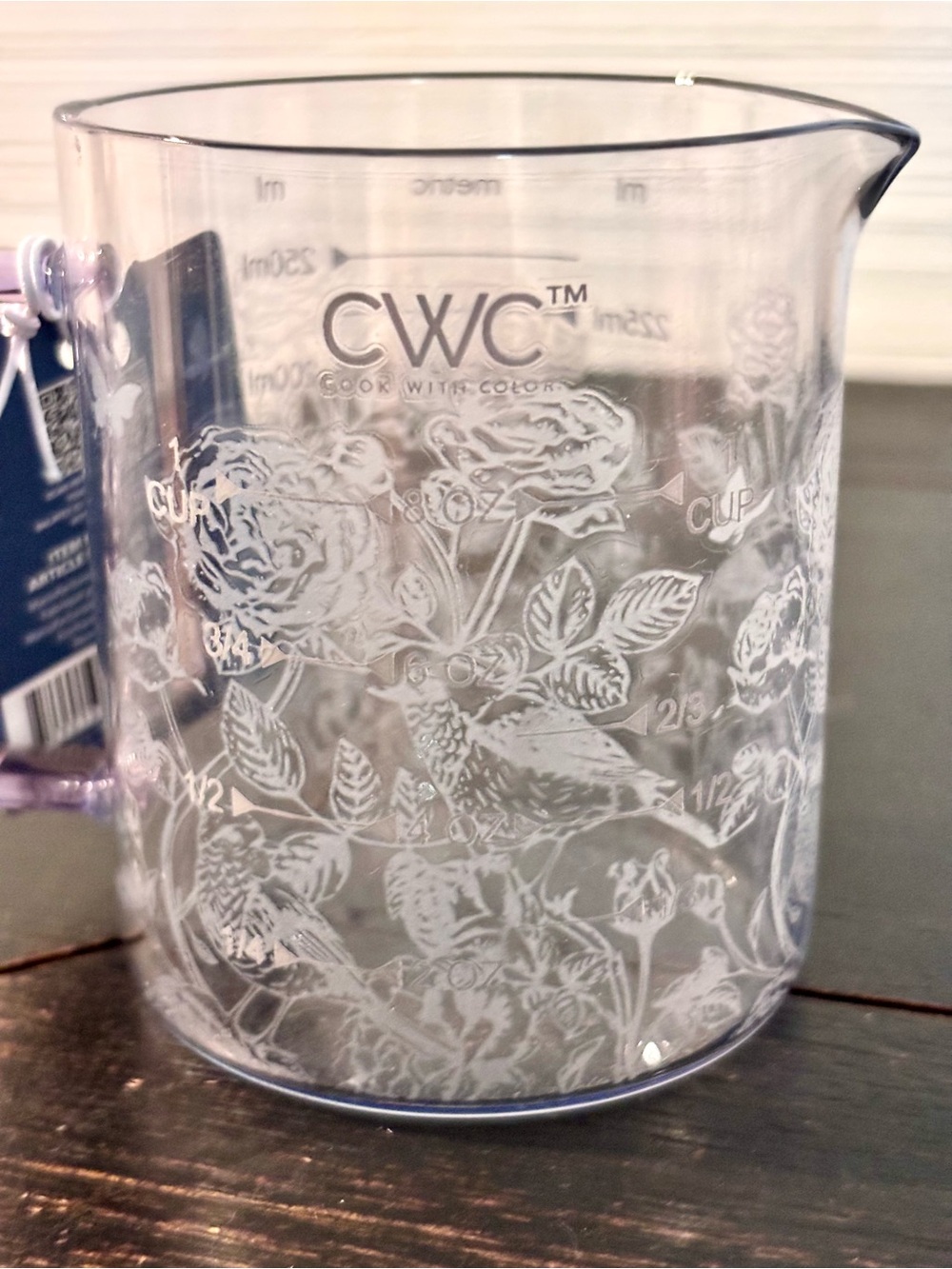 CWC Cook With Color 8oz Glass Floral Measuring Cup Purple Handle NEW - Picture 2 of 8